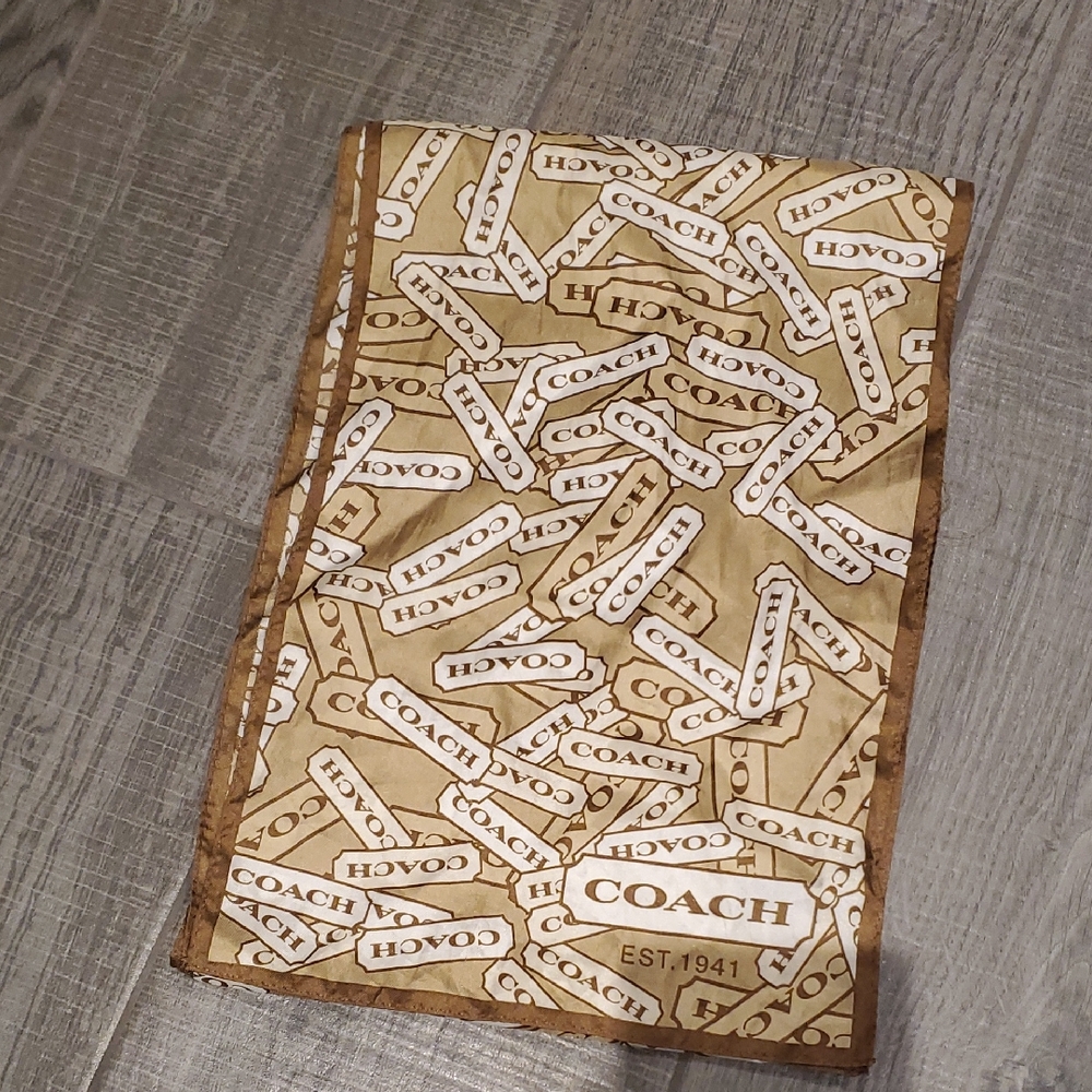 Coach Beige and Brown Logo Pattern Scarf